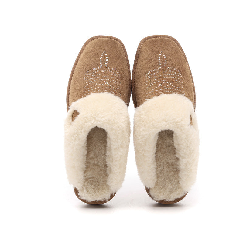Unisex Thermal Leather House Slippers – Warm Fur Lined Slip-On Winter Indoor Shoes with EVA Sole
