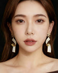 Women Enamel Ribbon Drop Earrings – Gold Plated Copper Stereo Letter Design Statement Jewelry