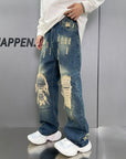 Loose Wide Leg Blue Washed Jeans MEN