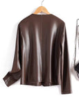 Women’s 100% Genuine Sheepskin Leather Jacket – Slim Fit Short Korean Style Round Neck Coat