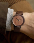 Wooden Watch Men – Natural Walnut Wood Quartz Analog Wristwatch with Leather Strap 3ATM Waterproof