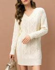 WOMEN Mid-length Sweater V-neck Knitted Twist Dress