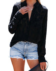 Romantic Fabric Lace Hollow-out Solid Color Long-sleeved Shirt