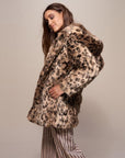 Faux Fox Fur Ladies Fur Coat Mid-length Hooded Ear Fur Coat Large Size