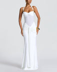Women’s Elegant Halter Tie-Neck Mesh Ribbon A-Line Long Dress