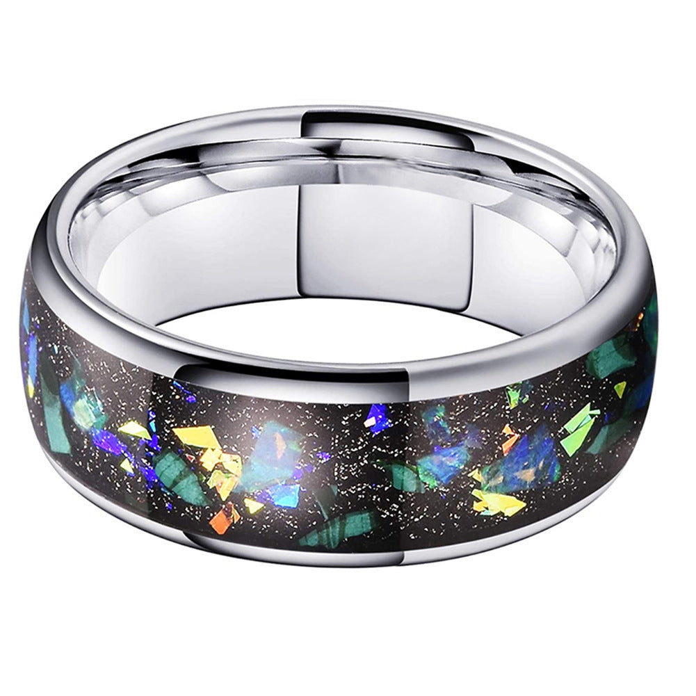 8mm Inlaid Galaxy Broken Opal Tungsten Ring MEN