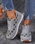 Flower Print Lace-up Sneakers Casual Fashion Lightweight Breathable Walking Running Sports Shoes Women Flats