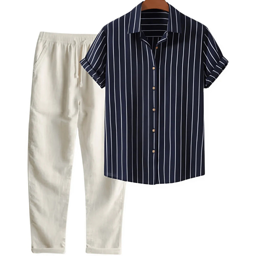 Men’s Printed Casual Suit – Loose Short Sleeve Shirt &amp; Trousers Set
