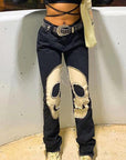 Vintage Skull Printed Jeans Women's High Waist