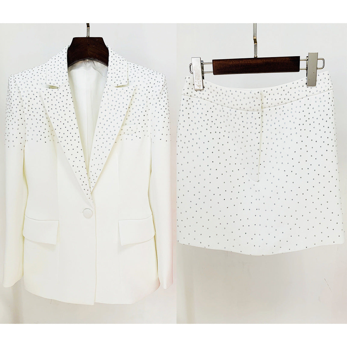 WOMEN Rhinestone Slim Fit One Button Suit Coat &amp; Skirt Set