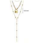 Women’s Gold-Plated Pearl Necklace – Small Lock Pendant Multi-Layer Cross Chain