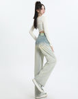 Women’s Gradient Blue Straight-Leg Jeans – Wide-Leg High Street Denim