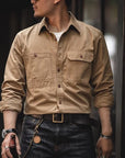 Men’s Workwear Amekaji Long-Sleeve Shirt – Lapel Cardigan Style