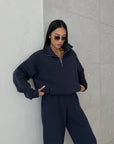 Leisure Fashion Stitching Padded Long Sleeve Sweater Trousers Suit