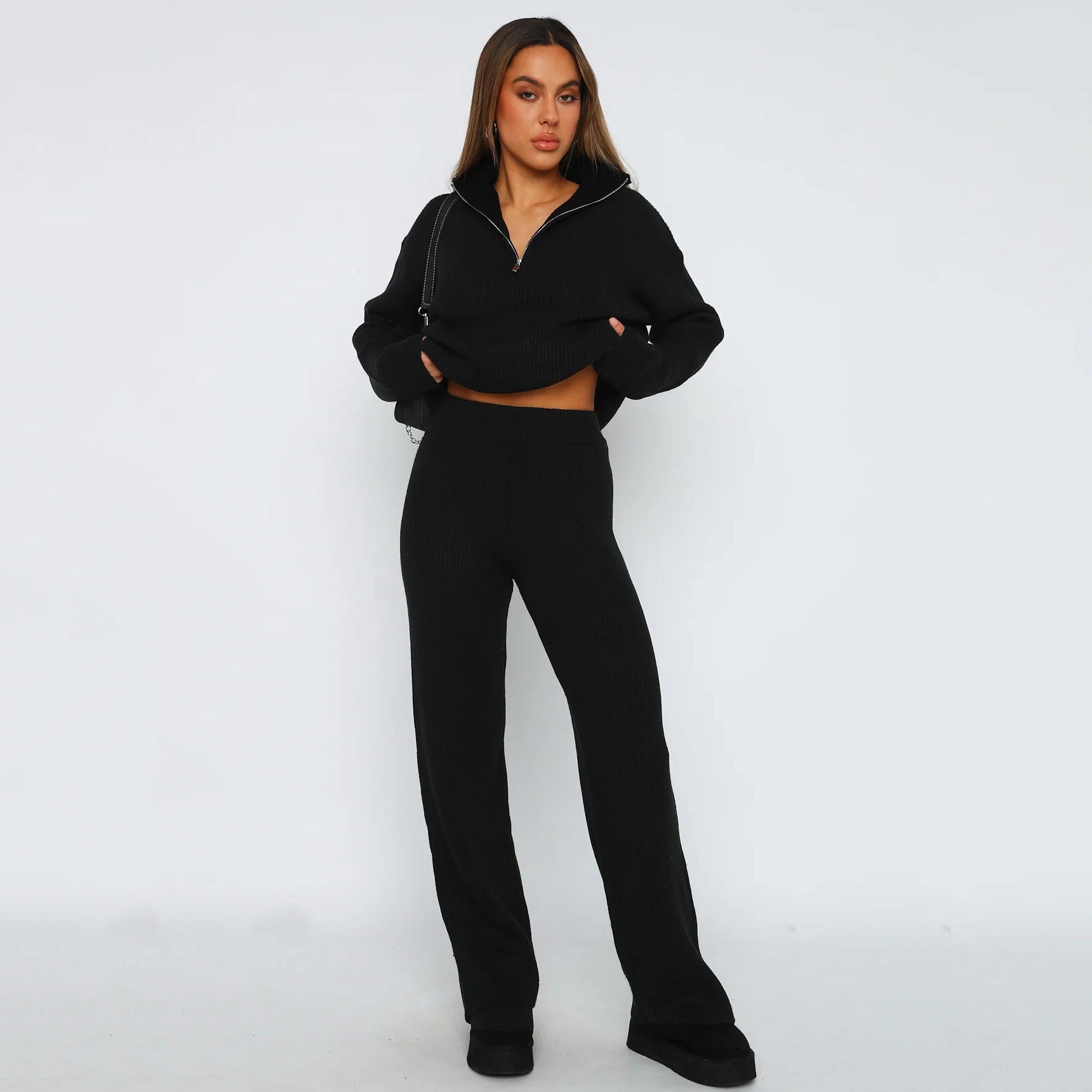 Lapel Long Sleeve Straight-leg Pants Women&#39;s Suit