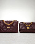 Women’s Genuine Sheepskin Chain Shoulder Bag – Quilted Rhombus Leather Messenger
