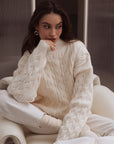 Women’s Mock Neck Cable-Knit Sweater – Loose Pullover in Ice Cream Hues