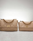 Women’s Genuine Sheepskin Chain Shoulder Bag – Quilted Rhombus Leather Messenger