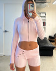 Women’s Knitted Sweater Hoodie & Shorts Set – Cozy Two-Piece for Autumn/Winter