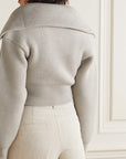 Women’s Large-Collar Lapel Short Knit Sweater – Slim-Fit Soft Texture Chic Style