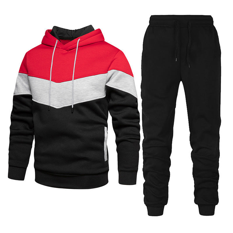 Men’s Fashion Colorblock Hooded Sports Suit – Running &amp; Outdoor Winter Tracksuit with Stitching Design