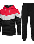 Men’s Fashion Colorblock Hooded Sports Suit – Running & Outdoor Winter Tracksuit with Stitching Design