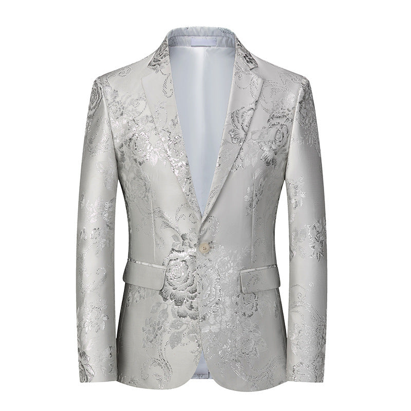 Men’s Floral Gilded Blazer – Slim Fit Cotton Blend Casual Suit Jacket