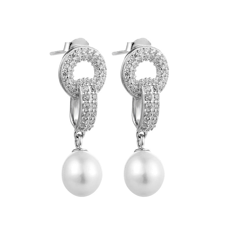 Women&#39;s Retro Fashion Sterling Silver Pearl Earrings