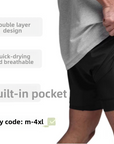 Men’s Breathable Quick-Dry Fitness Shorts – Double-Layer Muscle Fit Running Shorts with Moisture-Wicking Fabric & Athletic Performance Design