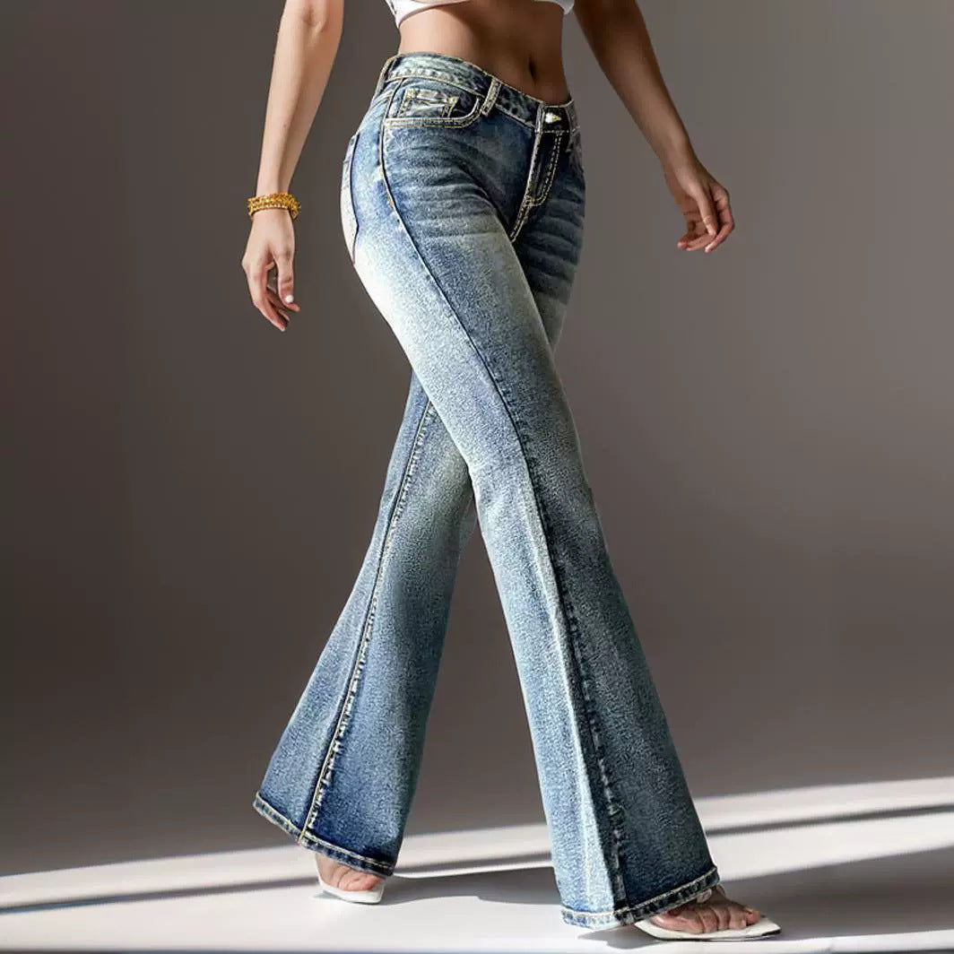 Women’s Vintage Embroidered Bootcut Jeans – Timeless Denim with a Modern Twist