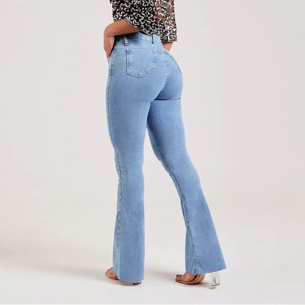 👖 Women’s Slim Fit Bootcut jeans – Light Blue Mid-Rise Stretch Cotton Pants (S-XXL)