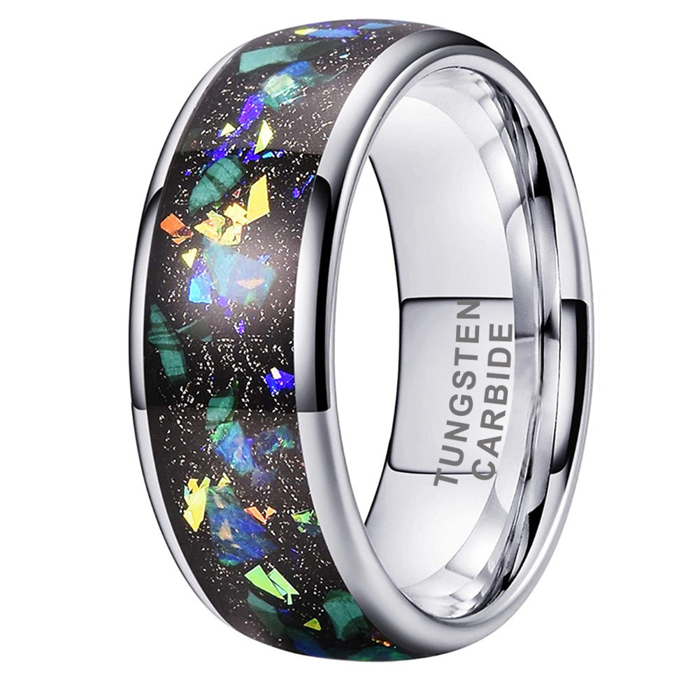 8mm Inlaid Galaxy Broken Opal Tungsten Ring MEN