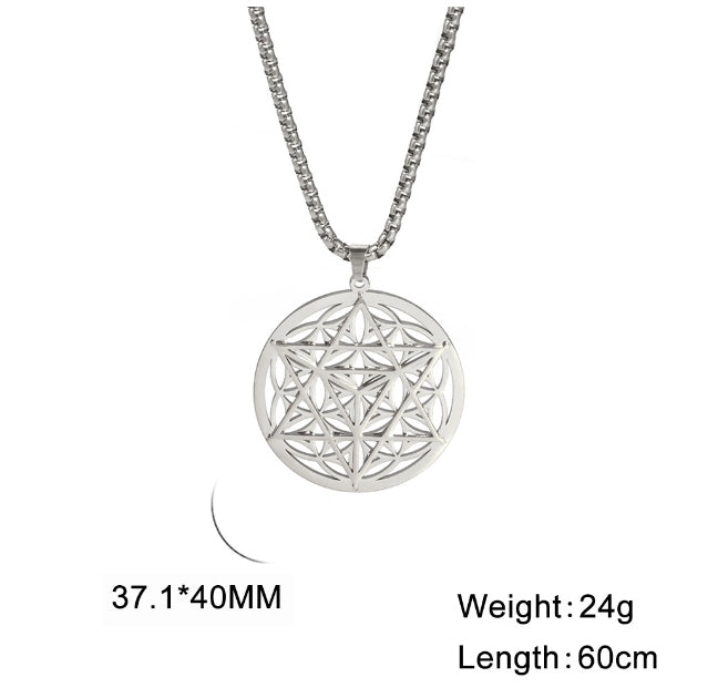 Fashion Real Gold Plating Cut Hollow Ring Merkaba Pendant 304 Material Stainless Steel Necklace