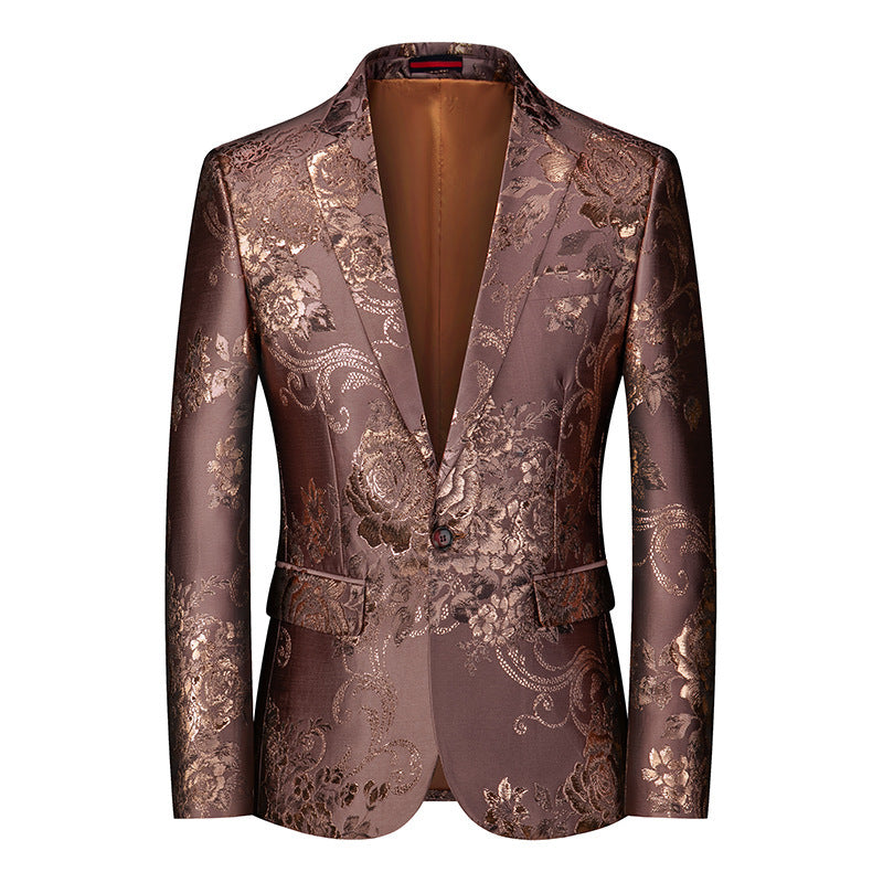 Men’s Floral Gilded Blazer – Slim Fit Cotton Blend Casual Suit Jacket