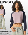Women’s Contrast Color Raglan Long Sleeve Crop T-Shirt – Slim Fit Round Neck Casual Top