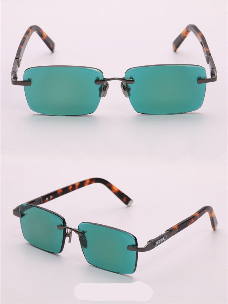 Dark Green Frameless Trimmed Sunglasses