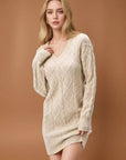 WOMEN Mid-length Sweater V-neck Knitted Twist Dress