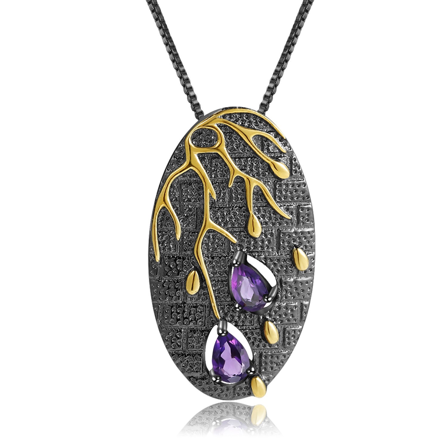 High-grade S925 Sterling Silver Natural Amethyst /Diopside/ Garnet  Necklace women