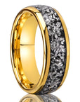 Gold Tungsten Steel Ring with Meteorite Inlay - Unisex Minimalist Band (US 7-13) Electroplated