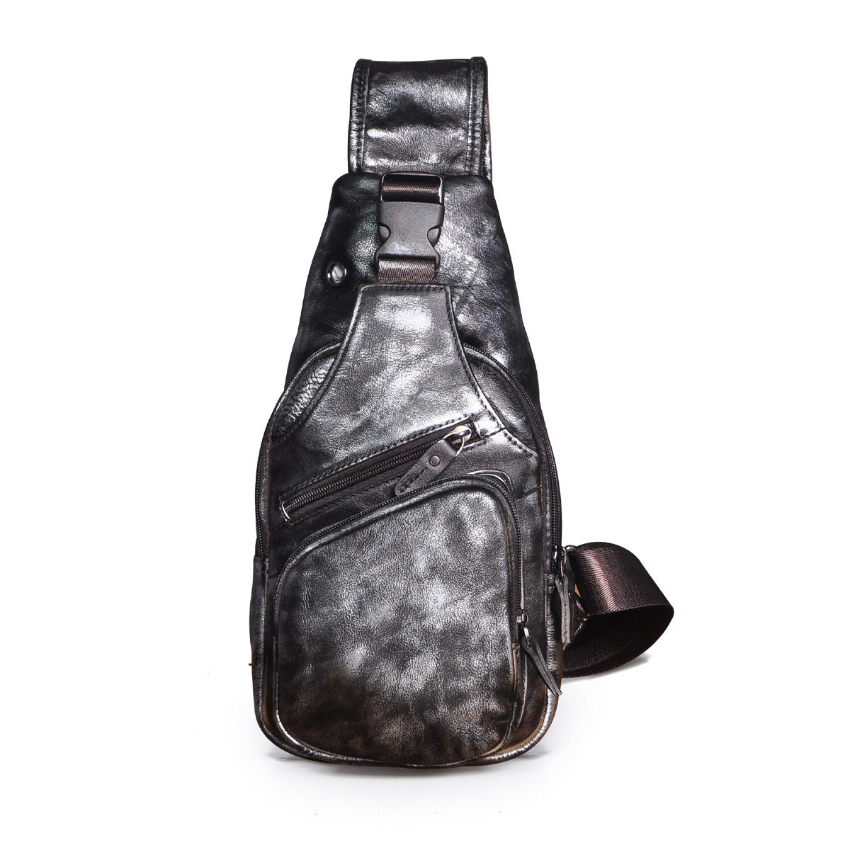 Men’s Genuine Cowhide Leather Chest Bag – Simple Retro Crossbody Satchel