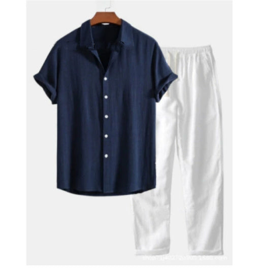 Men’s Printed Casual Suit – Loose Short Sleeve Shirt &amp; Trousers Set