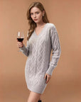 WOMEN Mid-length Sweater V-neck Knitted Twist Dress