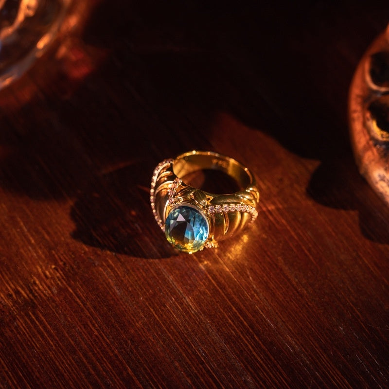 Mid-ancient LAB Sapphire Elegant Gold-plated Ring women