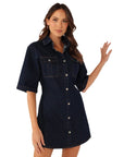 Women's Short Sleeve Pocket Waist Shirt