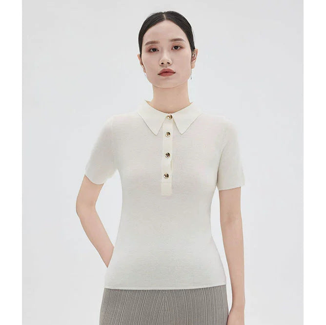 Women’s 95% Wool Sweater – Slim Fit Half-Zip Polo Neck Pullover with Soft Lightweight Knit, Long Sleeves &amp; Elegant Solid Color Design