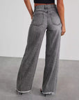 High Waist Jeans With Pockets Comfortable Slim Fit Straight Wide-leg