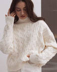 Women’s Mock Neck Cable-Knit Sweater – Loose Pullover in Ice Cream Hues