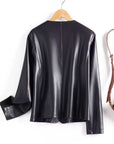Women’s 100% Genuine Sheepskin Leather Jacket – Slim Fit Short Korean Style Round Neck Coat