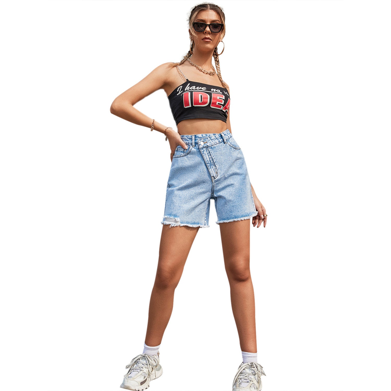 Women’s High-Waist Denim Shorts – Loose Fit Raw Edge Urban Style