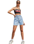 Women’s High-Waist Denim Shorts – Loose Fit Raw Edge Urban Style